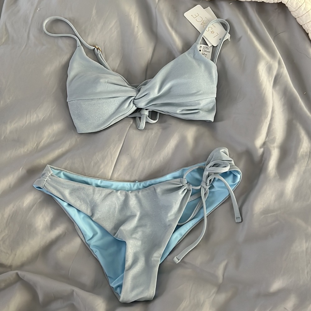 NWT L*Space shimmer baby blue bikini